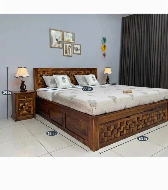 Designer Sheesham Wood Bed With Storage Headboard And Premium Wooden Finish By Sarve Furniture
