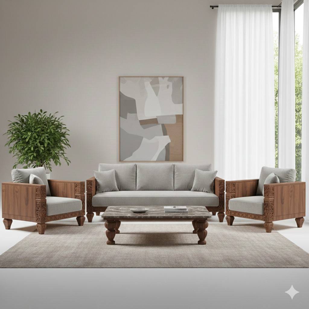 Classic Rajasthan Premium Wooden Sofa Set for Living Room