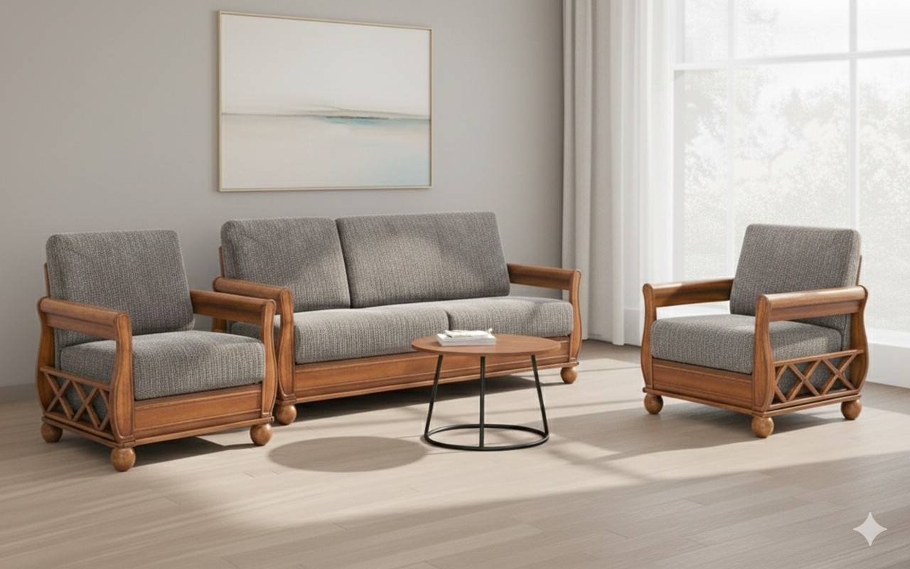 Classic Elegance Wooden Sofa Set with Premium Cushion Support