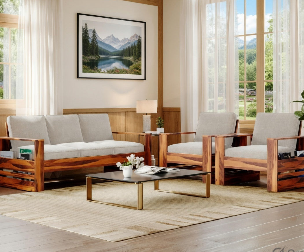 Luxe Solid Sheesham Wood Premium Seating Sofa Set with Modern Finish for Home