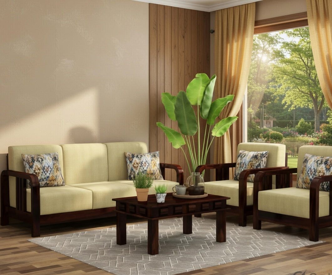 Maharaja Comfort Solid Wood Designer Sofa Set with Cushioned Upholstery