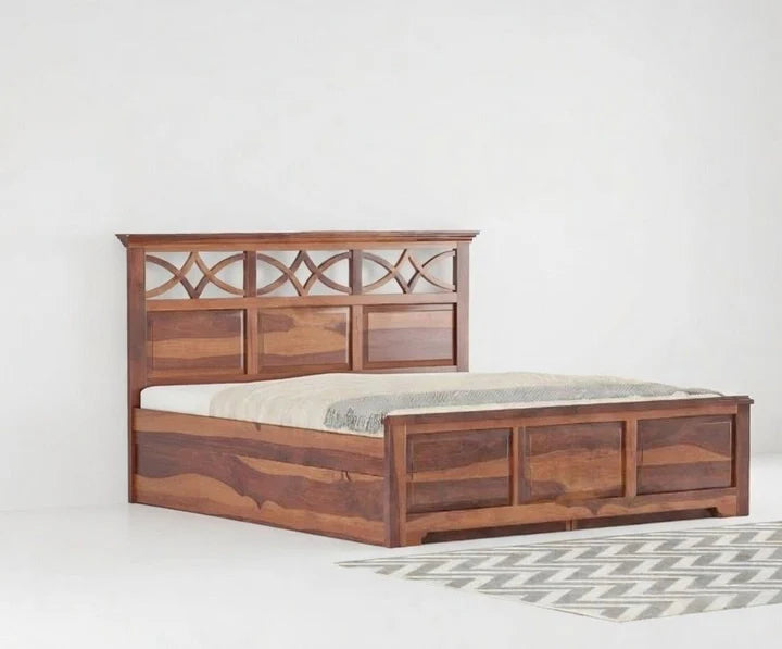 Rajsi Pattern Solid Sheesham Wood Premium Bed with Carved Design