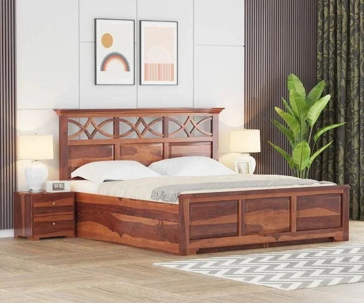 Rajsi Pattern Solid Sheesham Wood Premium Bed with Carved Design