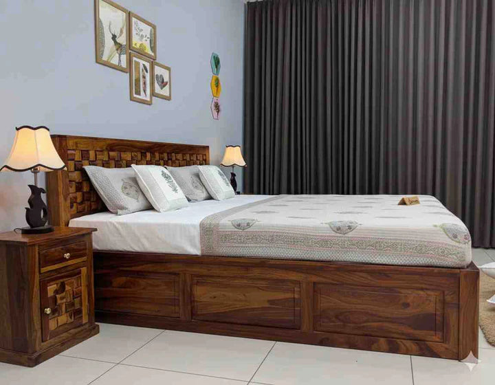 Royal Rajwada Solid Sheesham Wood Premium Bed with Carved Design by Sarve Furniture