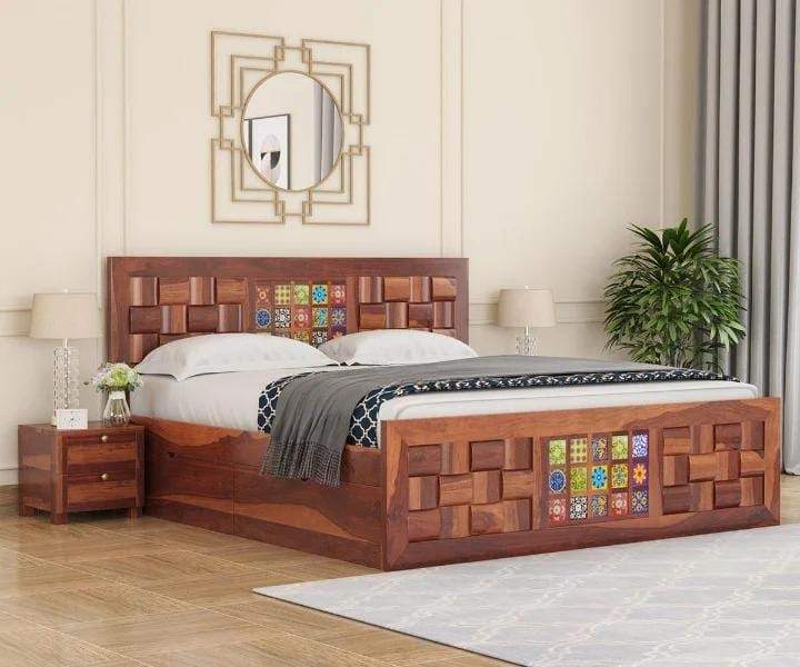 Sheesham Wood Storage Bed With Drawer Design King Size Solid Wooden Bed by Sarve Furniture