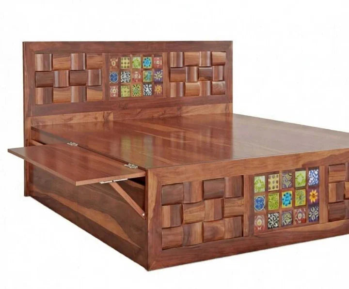 Sheesham Wood Storage Bed With Drawer Design King Size Solid Wooden Bed by Sarve Furniture