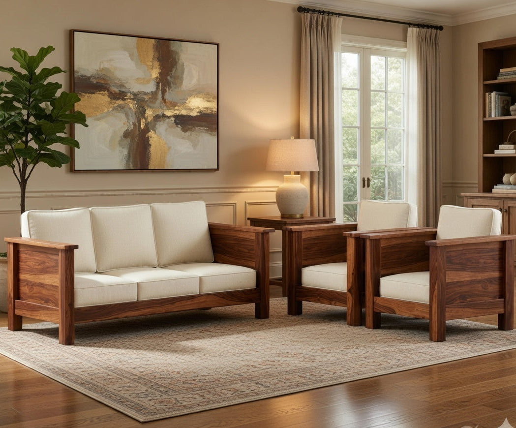 Royale Solid Sheesham Wood Modern Comfort Sofa Set with Modern Finish for Living Room