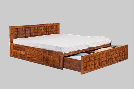 Shahi Palace Solid Wood King Size Bed with Integrated Storage Drawers