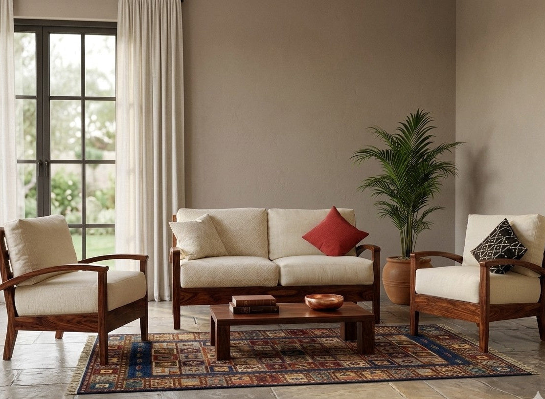 Urban Maharaja Solid Wood Luxury Sofa Set with Designer Armrest Frame