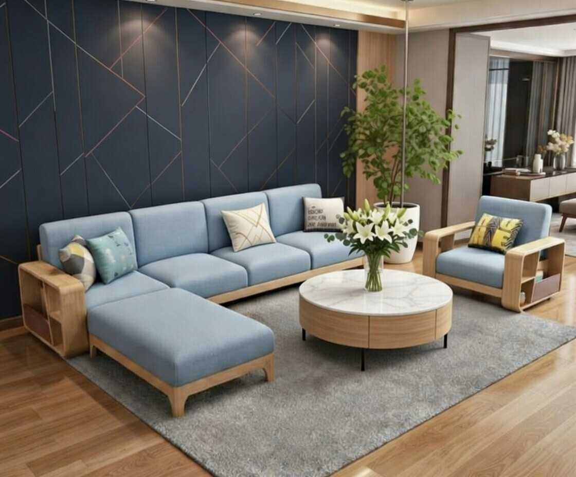 Urban Luxe Designer Wooden Sofa with Cushioned Comfort