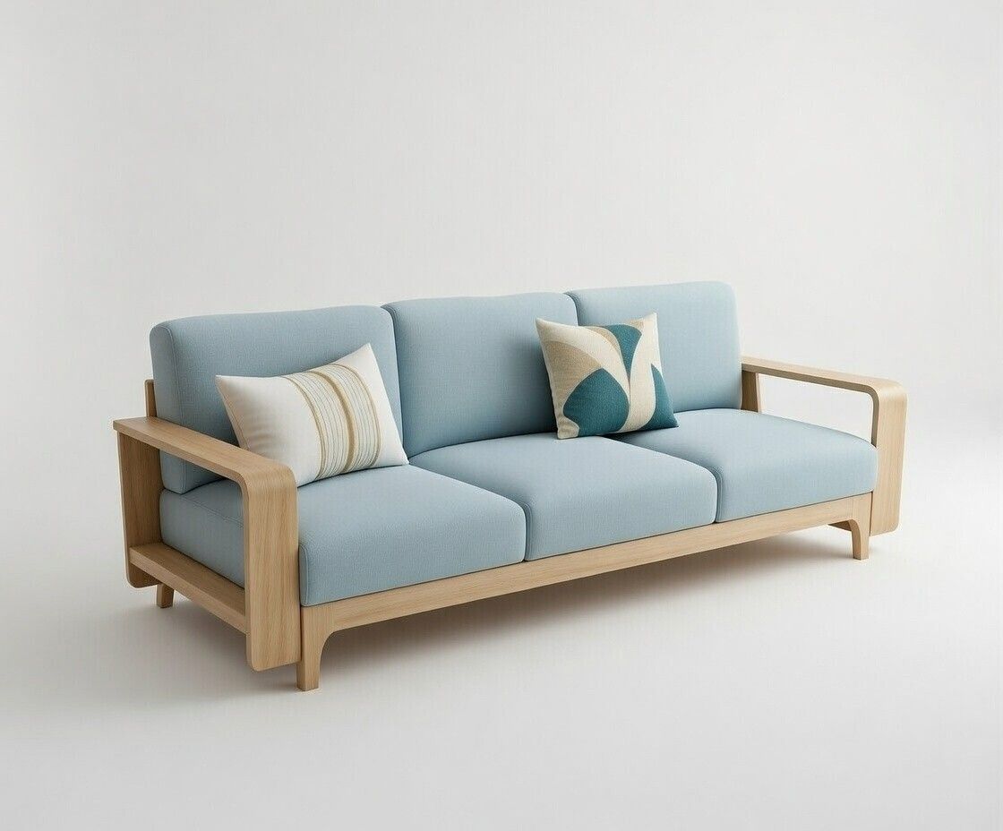 Urban Luxe Designer Wooden Sofa with Cushioned Comfort