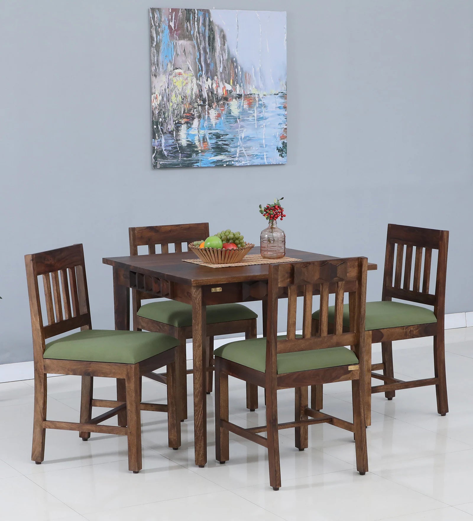Palace Luxury Solid Wood 4 Seater Dining Table Set