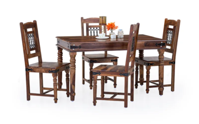 Dining Table Set Contemporary with Minimalist Chairs and Teak Wood Finish Online Furniture - Image 3