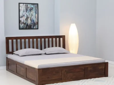 Safari Sheesham Wood King Size Bed with Box Storage in Walnut Finish