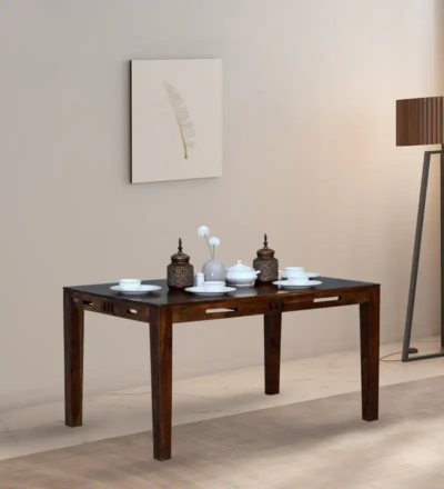 Dining Table for Family Use with Broad Wooden Base and Padded Seats - Image 2