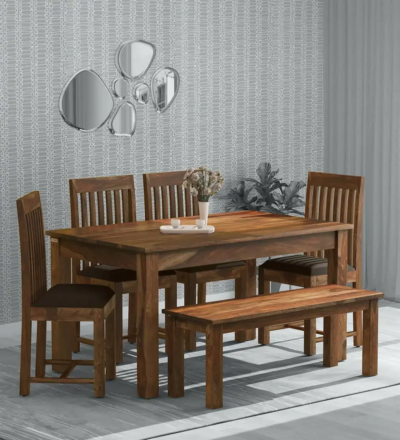 Great Sheesham Wood 6 Seater Dining Set with Bench By Sarve Furniture