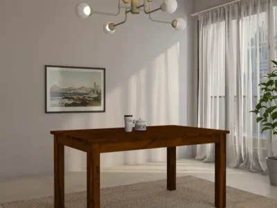 Traditional wooden dining table with classic seating for six and rich wood texture