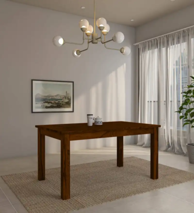 Traditional wooden dining table with classic seating for six and rich wood texture