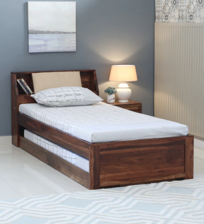 Classic Single Wooden Bed in Sheesham Premium Finish With Trundle - Image 3