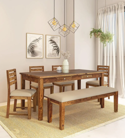 Heavy wooden dining set with extra strong table and chairs for kitchen use