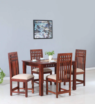 Family Dining Set with Solid Sheesham Wood and Classic Wooden Chair