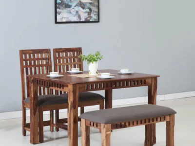 Affordable 4 Seater Dining Table with Compact Wooden Frame and Cushions
