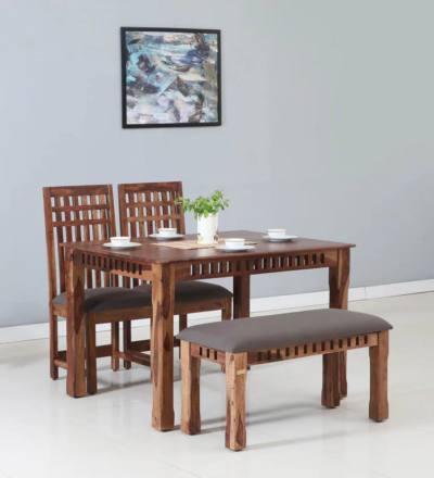 Affordable 4 Seater Dining Table with Compact Wooden Frame and Cushions