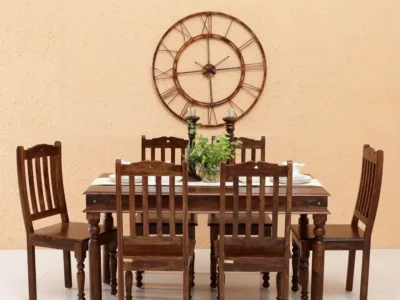 Lecxi Solid Sheesham Wood 6 Seater Dining Table Set