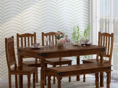 Scandinavian style solid wood dining set with angled legs in kitchen