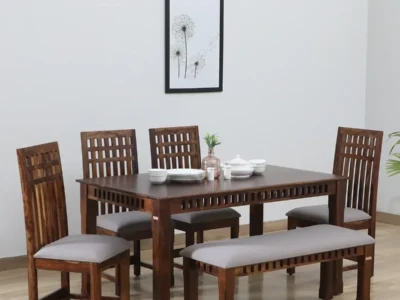 Premium hardwood dining set with contemporary design and teak wood finish