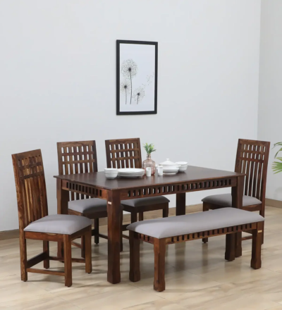 Premium hardwood dining set with contemporary design and teak wood finish