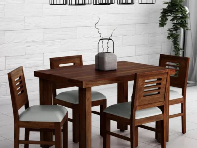Mcropolis Sheesham Wood 4 Seater Dining Set In Provincial Teak Finish with Cushioned Chairs