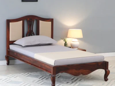 Modern style single bed in Sheesham wood with premium craftsmanship by Sarve Furniture – sleek and durable wooden bed