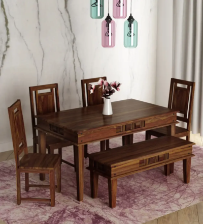 Wooden Dining Set Online 6 Seater Dining Set with Bench By Sarve Furniture - Image 2
