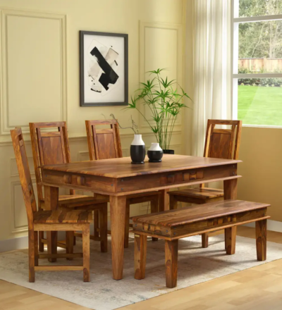 Wooden Dining Set Online 6 Seater Dining Set with Bench By Sarve Furniture - Image 3