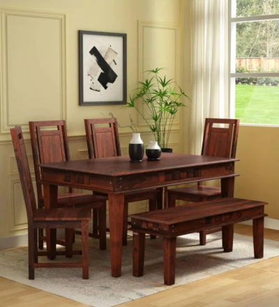 Wooden Dining Set Online 6 Seater Dining Set with Bench By Sarve Furniture