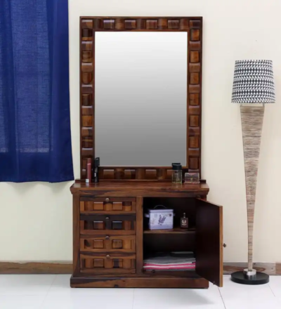 Designer wooden dressing table by Sarve Furniture – premium solid wood with mirror and storage drawers