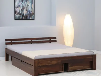 Risem Sheesham Wood King Size Bed with Drawer Storage in Natural Finish