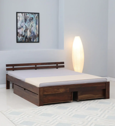 Risem Sheesham Wood King Size Bed with Drawer Storage in Natural Finish