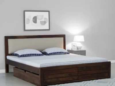 Comfort Wooden King Size Bed with Drawer Storage in Walnut Finish