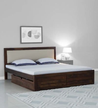 Comfort Wooden King Size Bed with Drawer Storage in Walnut Finish