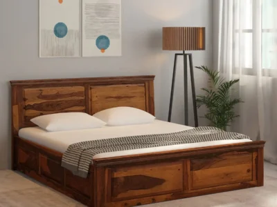 Sleepy Wooden King Size Bed with Underbed Storage in Walnut Finish