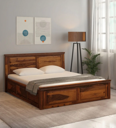 Sleepy Wooden King Size Bed with Underbed Storage in Walnut Finish