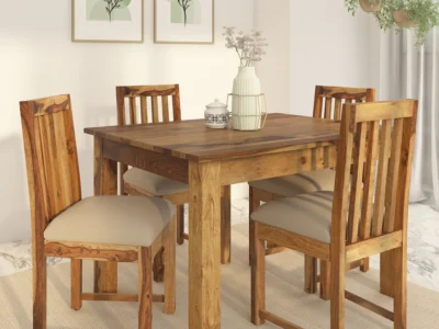 Wooden Frame Dining Table Set with Rustic Chairs and Rectangular Top Design