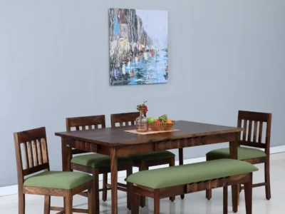 Square Sheesham Dining Set with Wooden Table and Cushioned Seats for Studio Living
