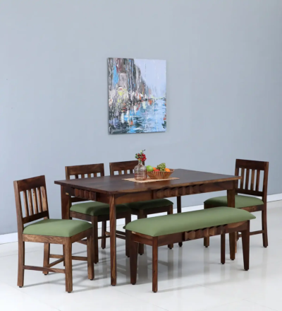 Square Sheesham Dining Set with Wooden Table and Cushioned Seats for Studio Living