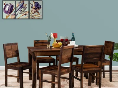 Luruno Wooden 6 Seater Dining Table Set in Teak Finish