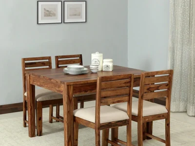 Dining Table Set Elegant with Designer Chairs and Solid Wood Craftsmanship