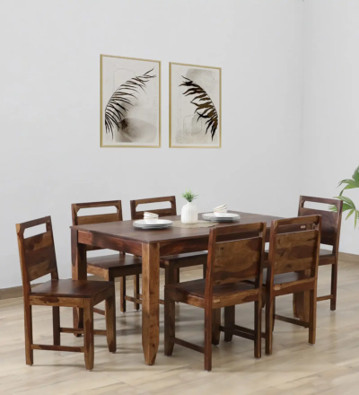 Solid Sheesham Wood Dining Set with Cushioned Chairs – Modern