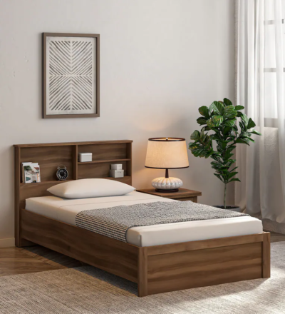 Studio apartment single bed in Sheesham wood with raised base by Sarve Furniture – compact and stylish wooden bed